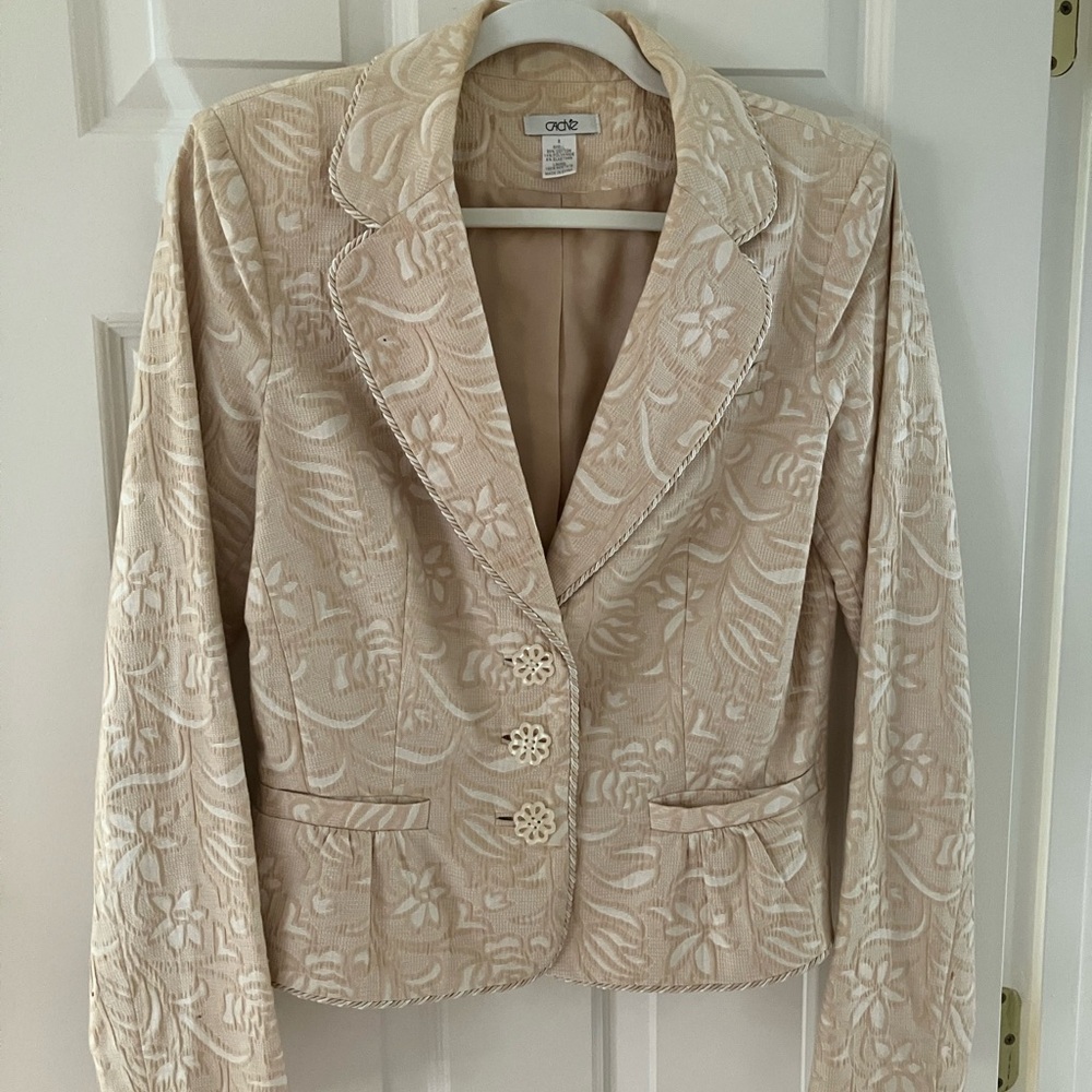 Cache Cream Lace Blazer with Lace Look Detail